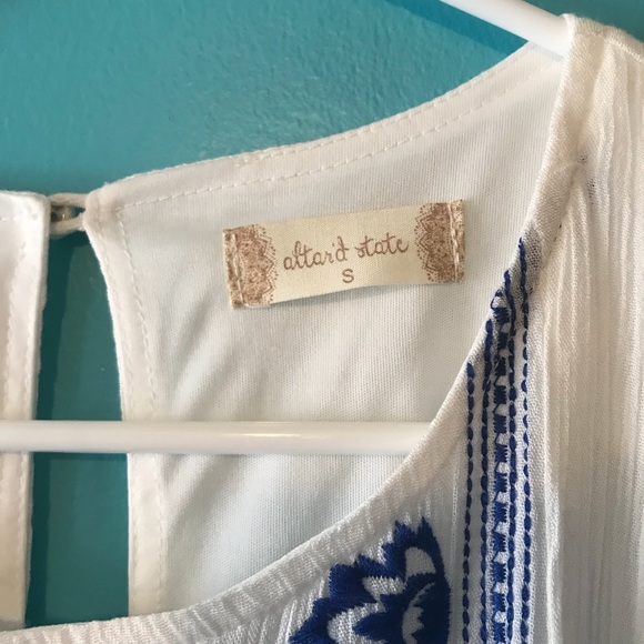 Altar’d State White Dress with Blue Embroidery - Picture 3 of 4